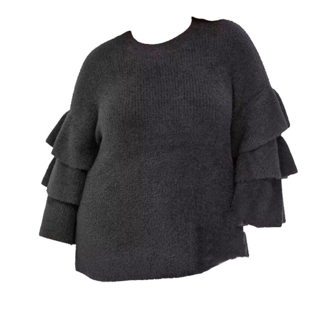 Lane Bryant Black 3/4 Tiered‎ Sleeve Pullover Sweater